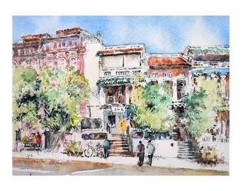 Mohd Sultan, 9x12, Singapore painting, Peranakan, Original watercolor,  asia travel, not a print, id231118, wallart, landscape