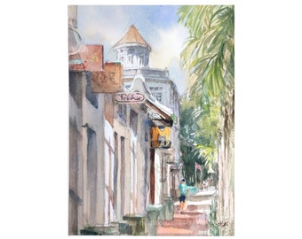 Neil Road, Singapore, original watercolor painting, asia travel, not a print, landscape, wallart id221013