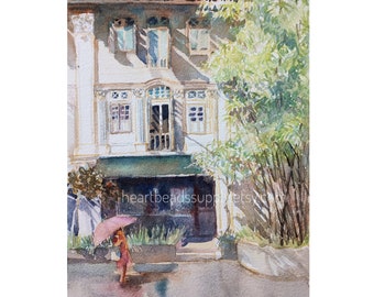 Chinatown shophouse, Singapore, original watercolor painting, asia travel, not a print, id220411, spring wallart, landscape