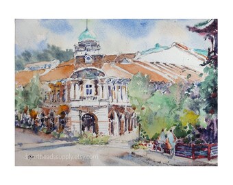 Jinrikisha station Chinatown, Singapore painting, Original watercolor,  sg asia travel, not a print, watercolour, id231126 landscape