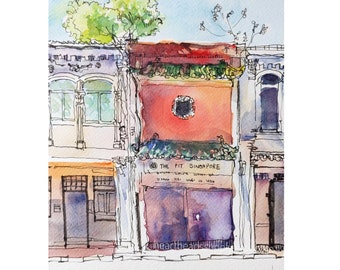 Old house, Orchard Singapore, ink and wash painting, asia travel, not a print, landscape, wallart id230930