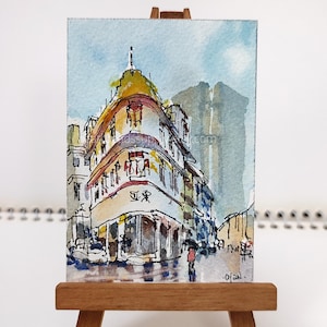 Keong Saik, Aceo originale, Tung Ah, Chinatown, Singapore, penna, inchiostro, pittura ad acquerello, arte murale, paesaggio id250618 non un prin