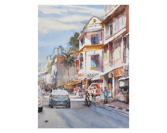 little india, 9x12, Singapore original watercolor painting, asia travel, not a print, landscape, wallart id230618