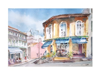 Ann Siang Hill, Singapore, old houses, Chinatown Original watercolor painting, asia travel, not a print, id230422 spring wallart, landscape