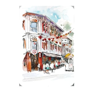 Chinatown, Singapur Landschaft, Postkarte, Landschaft id240427 Aquarell, kein Druck