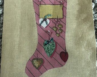 Vintage Needlepoint Canvas - Handpainted - Beaded Ornament - Needlepoint Christmas Stocking
