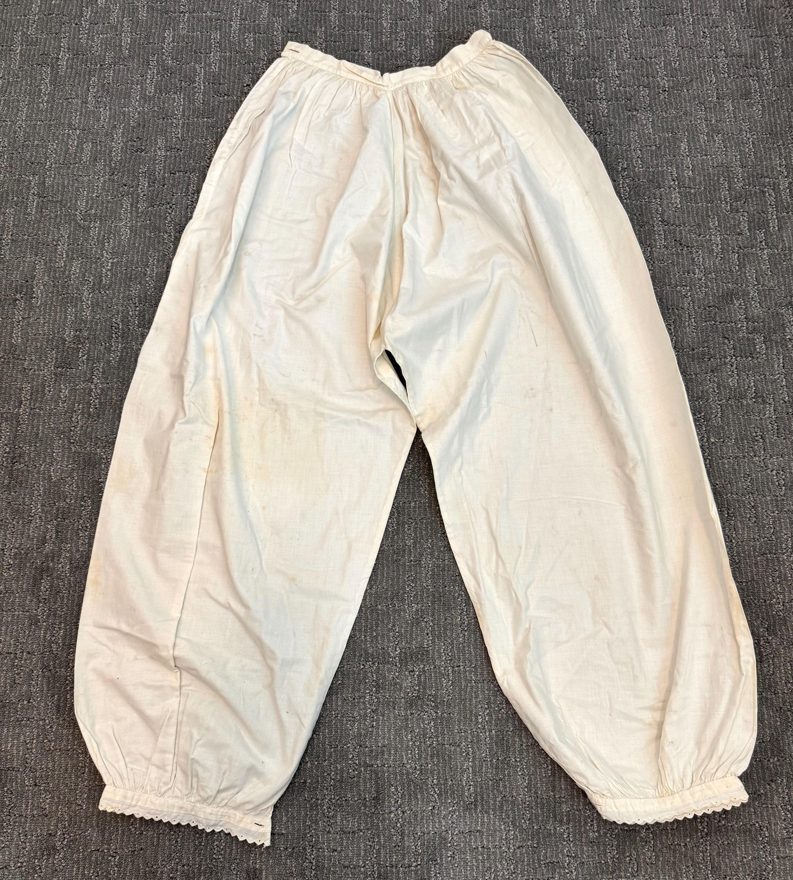 Antique Authentic Edwardian Bloomers - Antique Pantaloons - White cotton with Button Waist - Antique Lady Undergarment - Size Small
