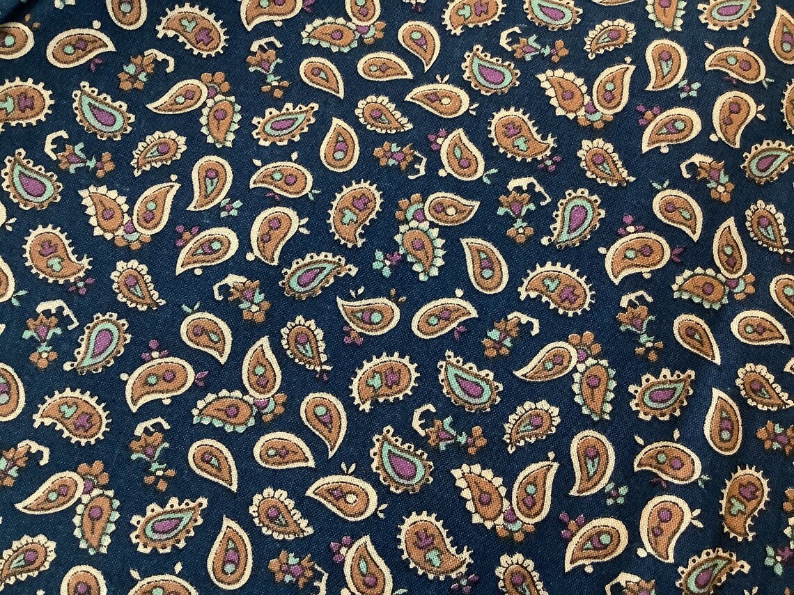 Vintage Fabric Brown and Blue Paisley Paisley Fabric Etsy