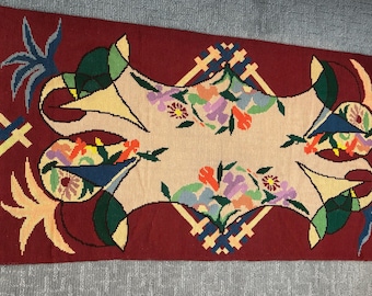 Stunning Antique Vintage Needlepoint Rug, Handmade Rug with Great Abstract Pattern, Abstract Needlepoint Rug, 51” x 24”