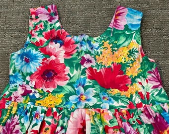 Vintage Floral Cotton Girl's Dress - Handmade Summer Sundress, Size 10/12
