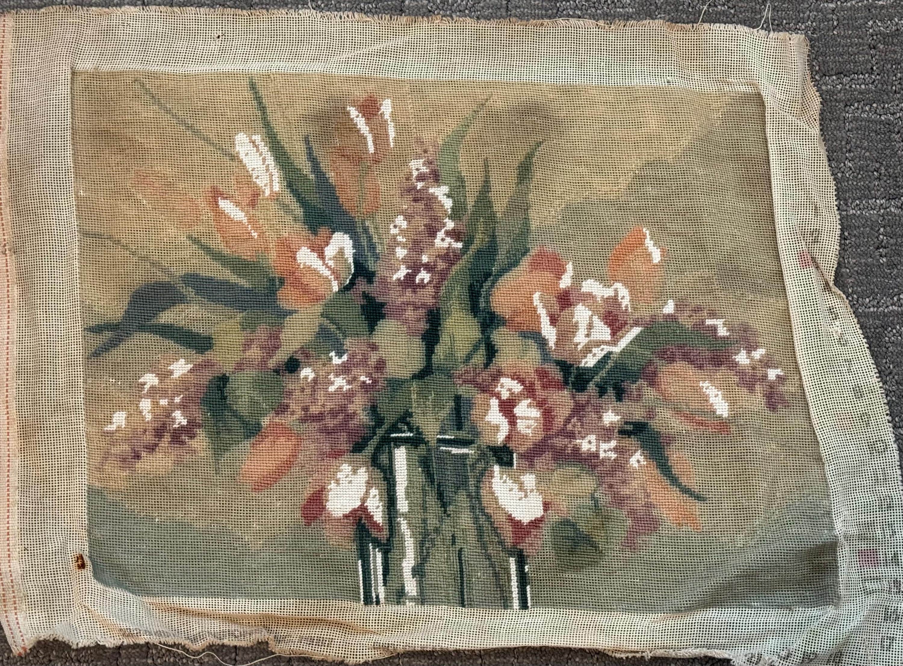 Vintage Handworked Embroidered Needlepoint - Multi-colored Floral Pattern Needlepoint - Mid-Century Needlework