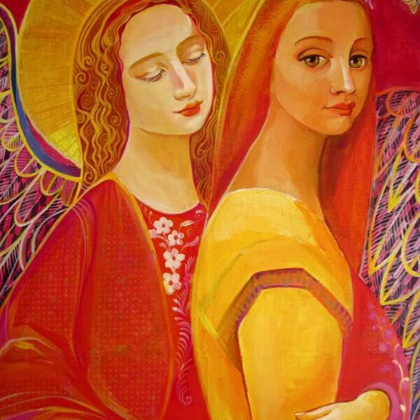 My Angel-Mixed Media acrylic painting by Tatiana Oles