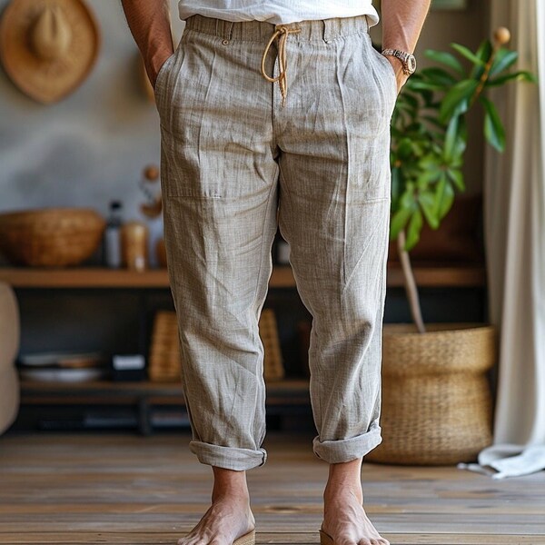 Mens Linen sewing pattern, mens linen slacks, linen pants, summer trousers sewing, DIY