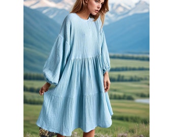 100% Cotton Muslin Maxi Dress, Plus size Dress, Summer dress, Medieval dress, oversize dress, Cottagecore Dress, Milkmaid Dress, Boho dress