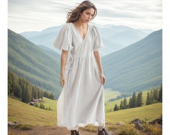 100% Cotton Muslin Maxi Dress, puffed sleeves,Plus size Dress, Summer dress, oversize dress, Cottagecore Dress, Milkmaid Dress, Boho dress