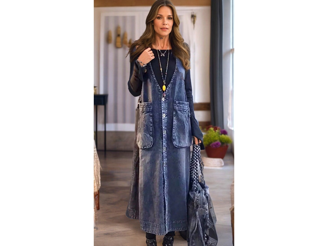 Robe Jean Déchiré Femme, Taille M, Bleue, Coton, Très Bon état