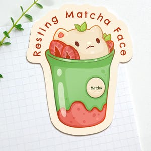 Resting Matcha Face - Strawberry Matcha - Cute & Kawaii Laminated Sticker
