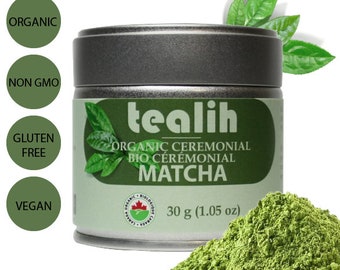 Tealih Poudre de thé vert matcha de cérémonie biologique - Première récolte de printemps en poudre (30 g) - Tealih Matcha