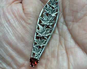 Autumn leaves garnet sterling silver necklace pendant maple leaf fall