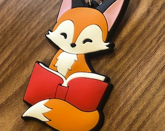 Tea Fox keychain - fox keychain, cute fox, Cartoon fox charm, fox Gift, chibi fox keyring