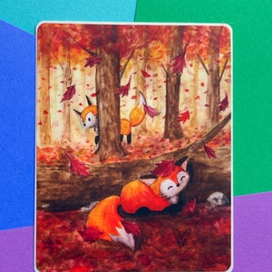 3&quot; Vinyl Sticker - Fall Foxes Weatherproof Die Cut Matte Vinyl Sticker - car decal, water bottle sticker, laptop sticker