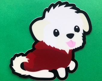 3" Vinyl Sticker - White Puppy in Hoodie Durable Weatherproof Matte Vinyl Sticker, car decal, water bottle sticker, laptop sticker