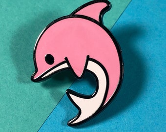 Pink and White Dolphin Enamel Pin, Pink Dolphin, Dolphin Pin, Dolphin Art, Dolphin cartoon, Ocean Theme, Beach Lover