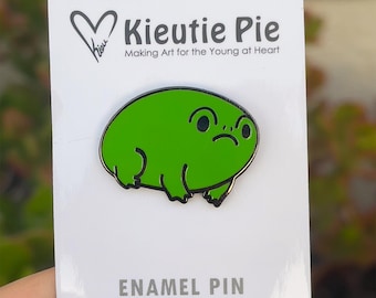 Grumpy Frog Enamel Pin - Green hard enamel pin, fat frog, lapel pin