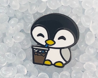 Cold Brew Crew - Pengy - Penguin Enamel Pin, Cartoon Penguin Pin, Cold Brew Art, Penguin Art, Penguin Birthday Gift, Penguin Lover