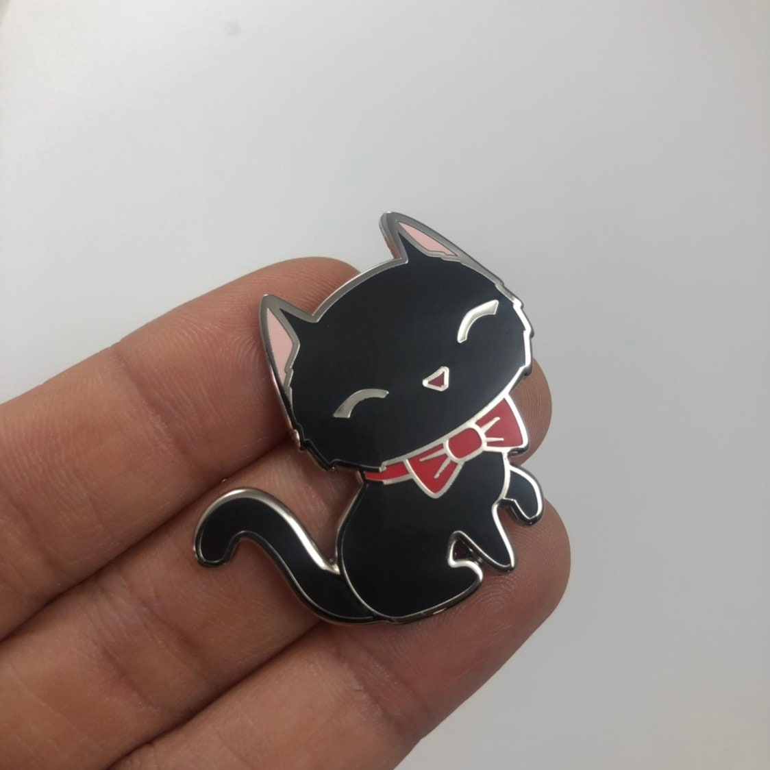 Black Cat Enamel Pin, Cartoon Cat Pin, Happy Cat Pin, Cat Art Pin, Cute ...