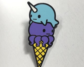 Narwhal Octopus Ice Cream - Blue Purple Enamel Pin, Cute Ice Cream Narwhal Pin, Ice Cream Octopus Pin, Seafood Pin, Seafood Ice Cream Pin