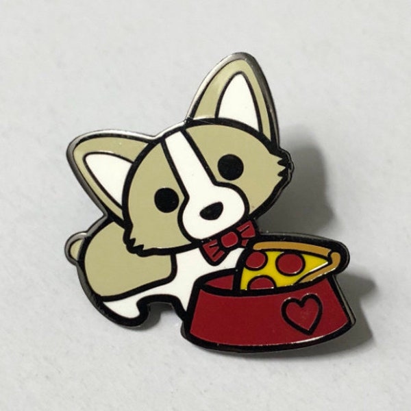 Pupperoni Pizza - Fawn Corgi - 1" hard enamel pin, corgi pin, pizza pin