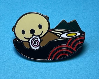 Ramen Otter Pin - Black / Red, Otter Hard Enamel Pin, Sea Otter Pin, Ramen Noodle Soup Pin