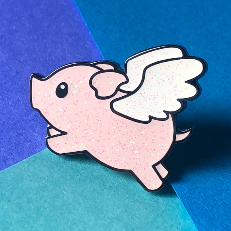 When Pigs Fly Sparkle Pig Glitter Hard Enamel Pin Flying Etsy