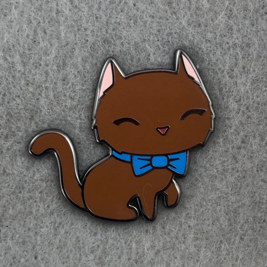Brown Cat Enamel Pin, Cartoon Cat Pin, Happy Cat Pin, Cat Art Pin, Cute ...