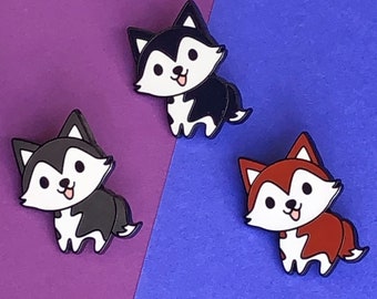 A Little Husky enamel pin, happy husky pin, cute husky pin, chibi husky puppy, happy dog pin