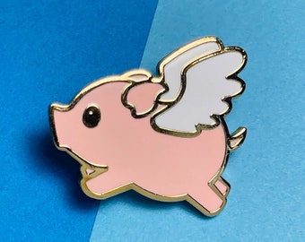 When Pigs Fly - Gold Pigasus - pig pin, flying pig pin, pig hard enamel pin, 1"