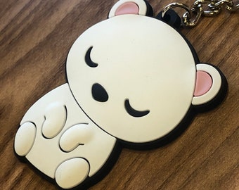 Snowy Bear keychain - sleeping polar bear, polar bear keychain, Cartoon bear charm, bear Gift, hibernating bear