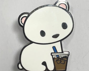 Cold Brew Polar Bear Hard Enamel Pin, Cute Cartoon Polar Bear Pin, Polar Bear Cartoon Art, Polar Bear Gift, coffee pin