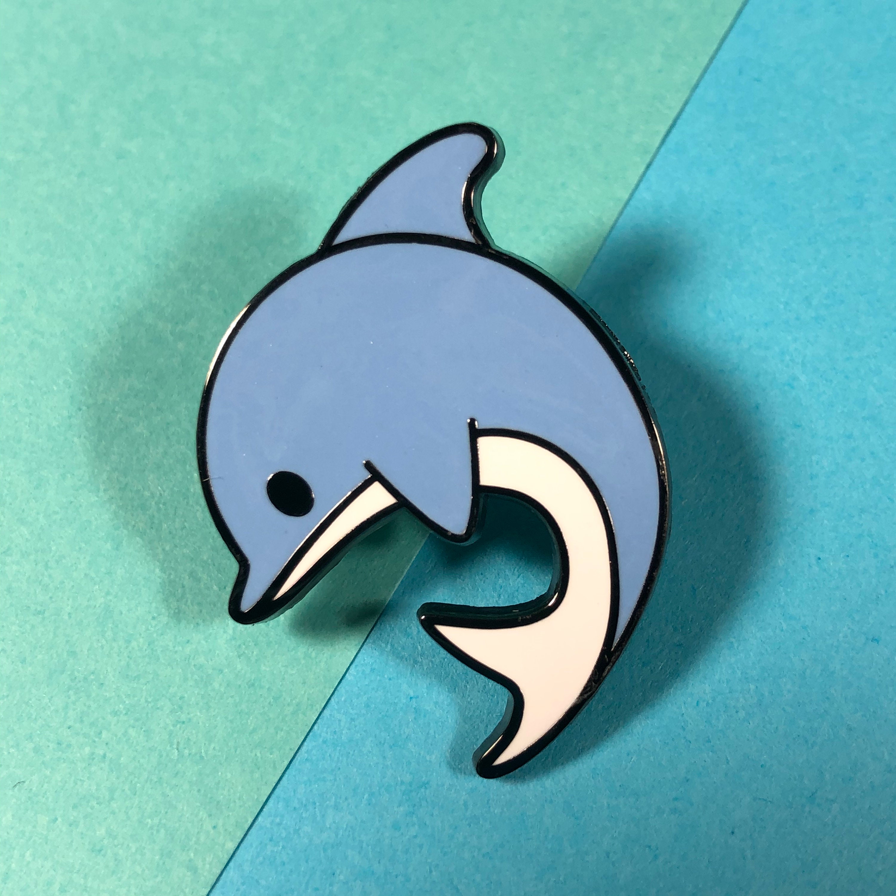 Blue and White Dolphin Enamel Pin, Blue Dolphin, Dolphin Pin