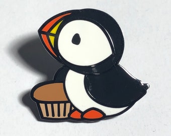 Puffin Muffin - Hard Enamel Pin, Puffin Enamel Pin, Puffin Bird Lover, Muffin Pin, Puffin Gift, Cute Baby Puffin Cartoon Pin