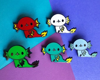Elemental Dragon Pin, donut dragon pin, cute dragon pin, cartoon dragon art, dragon enamel pin