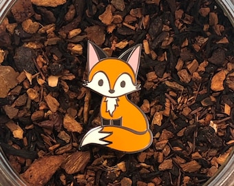 Tea Fox Hard Enamel Pin, Fox Pin, Animal Pin Enamel, Fox Brooch, cartoon fox
