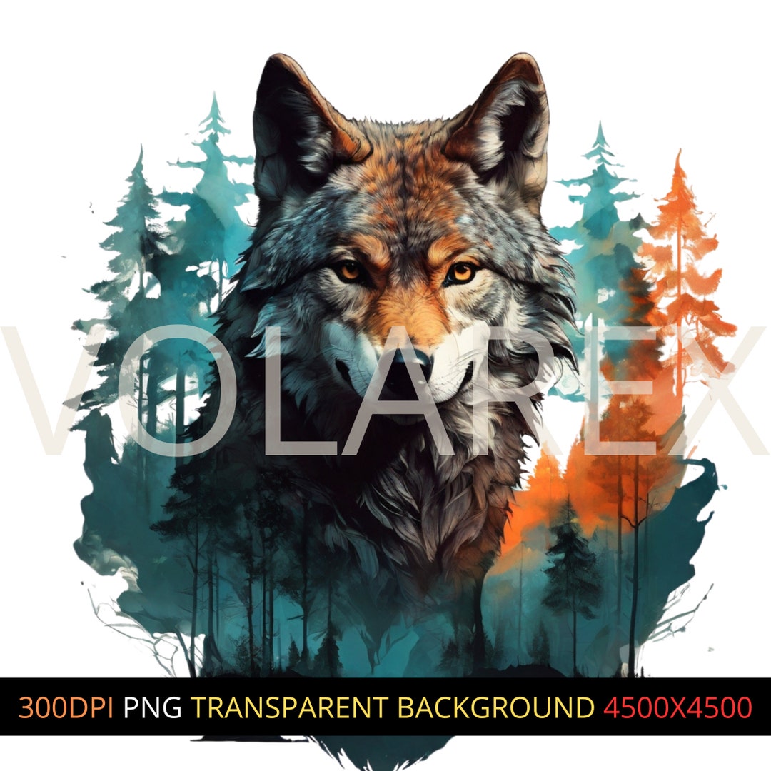 Wolf Forest Illustration PNG, Majestic Wolf in Colorful Woodland ...