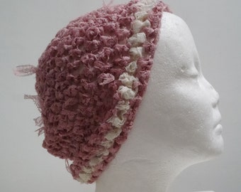 pink cream cap pink cream pink lace hat crocheted cap vintage lace cap vintage scrap cap "bliss"