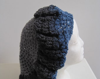 gray blue beret gray blue hat color block beret vegan beret crochet beret gray blue snood, slouchy beret "literate"