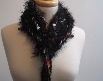 black grey scarf skinny scarf black grey belt gift scarf art scarf black crocheted rope black rope of joy "intrigue"