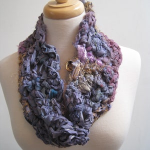 lavender cowl, freeform neckpiece, upcycled fabric, hippie scarf, boho scarf, handmade scarf, art scarf, free form crochet l&quot;autre&quot;