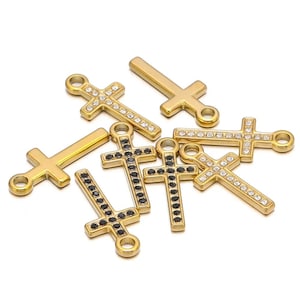 5pcs Cross Pendant for Women Bracelet Necklace Making Bling Rhinestone Stainless Steel Gold-Plate Jewelry Creation DIY Accessory