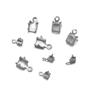 50pcs Stainless Steel Crimp Bead Clasp Cord End Cap String Ribbon Leather Clip Fold over For Jewelry Make DIY Necklace Connector.